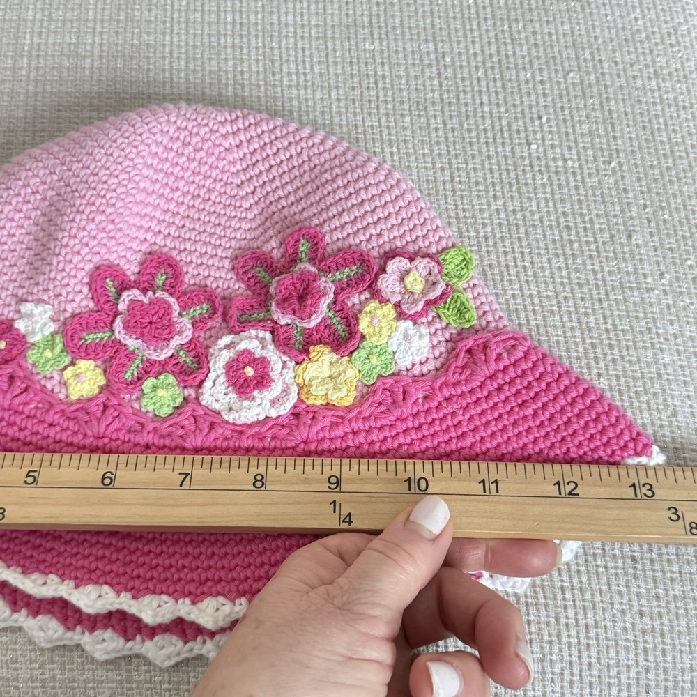 Hand & Heart Hand Crocheted Hat Pink Floral Spring Easter Toddler Girl‎ - Picture 5 of 7
